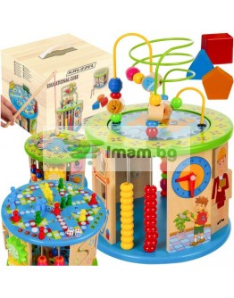 11в1 Дървен образователен куб за деца с много функции и игри